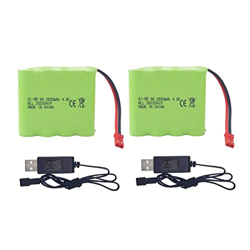 ZYGY 2PCS AA 4.8V 2800mAh RC Akku mit JST-2P Stecker und USB Ladekabel passend für RC Fernbedienung elektrische Spiele/Bagger/Autos/LKW/Engineering Fahrzeuge von ZYGY