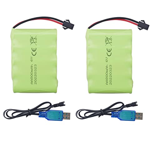 ZYGY 2PCS AA 6.0V 800mAh Wiederaufladbare Fernbedienung Spielzeug Auto Batterie SM2P-Stecker RC Truck Special Technisches Kleinwagen Bagger Spielzeug Autobatterie und USB-Ladekabel von ZYGY