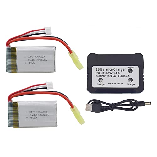 ZYGY 2pcs 7.4V 850mah Lithium Batterie & 2in1 Ladegerät für 9300 9301E 9302E 9303E 9034E 9305E 9310 9201E 2.4G 1:18 Anteil Fernbedienung Allradantrieb Hochgeschwindigkeits-Offroad RC Auto von ZYGY