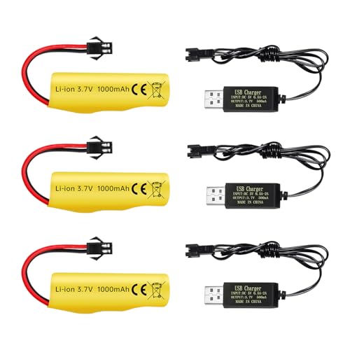 ZYGY 3PCS 3.7V 1000mAh Li Ion Batterie + USB Ladekabel für TB202 TB201 TM201 TM202 TC141 DE35 DE38 DE40 DE50 DE84 S767 SL-356A 1220A RC Stunt Auto RC Fernbedienung Spielzeug Auto RC Rollover Auto von ZYGY