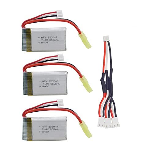 ZYGY 3PCS 7.4V 850mAh Lithium Batterie & 3in1 Umwandlung Kabel für 9300 9310 9301E 9302E 9303E 9034E 9305E 9201E 2.4G 1:18 Fernbedienung Allradantrieb Hochgeschwindigkeits-Offroad RC Auto von ZYGY