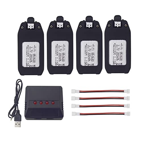 ZYGY 4PCS 3,7V 300mAh Lithiumbatterie mit 4 in 1 Ladegerät für NH330 RH821 Vierachse Flugzeugzubehör Fernbedienung Drone Batterier Zubehör von ZYGY