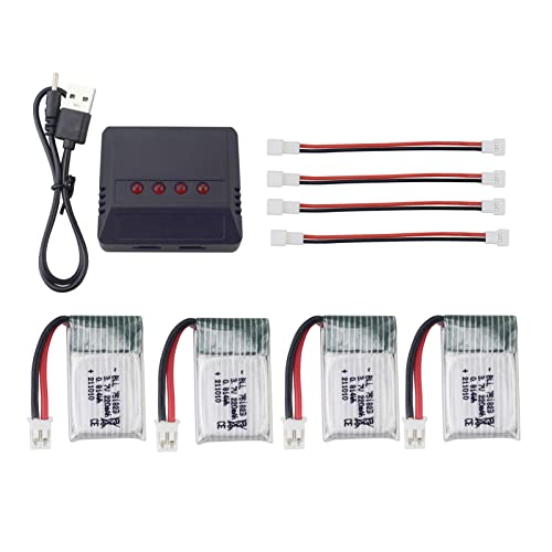 ZYGY 4pcs 3.7V 220mAh Lithium Batterie & 4in1 Balance Ladegerät für E010 E010C E011 E011C E013 GoolRC T36 NINHUI NH010 F36 H36 HS210 SANROCK GD65A ATOYX AT-66 Quad-Rotor-Drohne von ZYGY