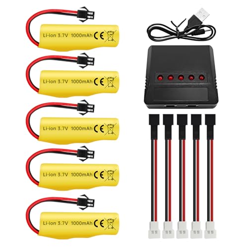 ZYGY 5PCS 3.7V 1000mAh Li-ion Batterie mit 5-in-1 Ladegerät für TB202 TB201 TM201 TM202 TC141 DE35 DE38 DE40 DE50 DE84 S767 SL-356A 1220A RC Stunt Auto RC Fernbedienung Spielzeug Auto RC Rolling Auto ZYGY 5PCS 3.7V 1000mAh Li-ion Batterie mit 5-in-1 Ladegerät für TB202 TB201 TM201 TM202 TC141 DE35 DE38 DE40 DE50 DE84 S767 SL-356A 1220A RC Stunt Auto RC Fernbedienung Spielzeug Auto RC Rolling Auto von ZYGY