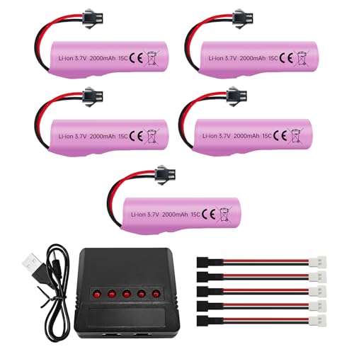 ZYGY 5PCS 3.7V 2000mah SM-2P Stecker Lithium Batterie +5-in-1 Ladegerät für DE68 DE44 DE45W DE45 DE58 DE49 DE57 DE70 Geländefahrzeug/LKW/Tank/RC Fernbedienung Spielzeug Auto von ZYGY