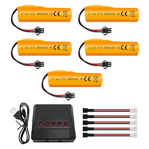 ZYGY 5PCS 3.7V 3000mAh Li-ion Batterie mit SM-2P Stecker und 5-in-1 Ladegerät für DE42 DE44 DE45 DE68 RC Spielzeug Fernbedienung Auto ZYGY 5PCS 3.7V 3000mAh Li-ion Batterie mit SM-2P Stecker und 5-in-1 Ladegerät für DE42 DE44 DE45 DE68 RC Spielzeug Fernbedienung Auto von ZYGY