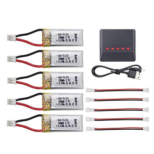 ZYGY 5Stück 3.7V 180mAh Lithium Batterie und 5 in 1 Ladegerät für A20 A20W Entfernter Hubschrauber RC Quadcopter ZYGY 5Stück 3.7V 180mAh Lithium Batterie und 5 in 1 Ladegerät für A20 A20W Entfernter Hubschrauber RC Quadcopter von ZYGY