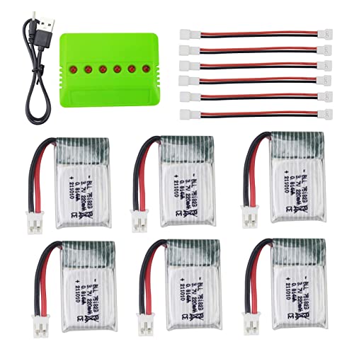 ZYGY 6St. 3.7V 220mAh Lipo Batterie & 6in1 Balance Ladegerät für E010 E010C E011 E011C E013 GoolRC T36 NINHUI NH010 F36 H36 HS210 SANROCK GD65A ATOYX AT-66 Quad-Rotor-Drohne von ZYGY