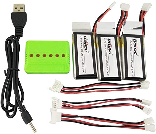 ZYGY Lithium Battery 3PCS 3.7V 350mah + 3PCS 2 in 1 Ladekabel + 1PCS USB-Ladegeräte für UDI U818A WiFi FPV U845A U945 WiFi RC Quadcopter Drone von ZYGY