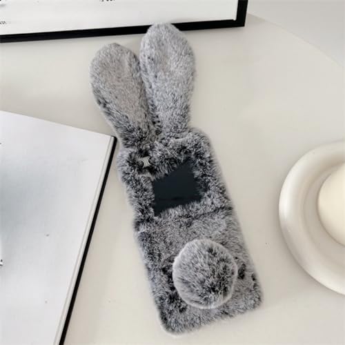 Für Samsung Galaxy Z Flip 5 Cartoon Kaninchen Pelz Plüsch Hülle, Warm Plüsch Niedlich Fall für Mädchen Frauen im Herbst und Winter (Schwarz) von ZYHZXT