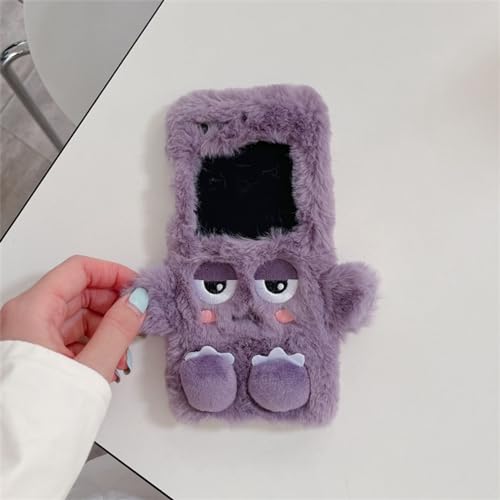 Schutzhülle für Samsung Galaxy Z Flip 3/4/5 (Cartoon-Monster), warme Plüsch-Schutzhülle für Mädchen und Frauen, flauschige pelzige Rückseite, schmal, stoßfest, Violett von ZYHZXT