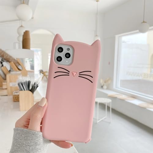 ZYHZXT Whisker Cat 3D Cartoon Cat Ears Silicone Cover for iPhone 15 14 13 12 Mini 11 Pro Phone Case Soft Pendants for women girl(A, for iPhone 15) von ZYHZXT