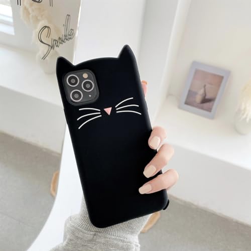 ZYHZXT Whisker Cat 3D Cartoon Katzenohren Silikon Hülle für iPhone 15 14 13 12 Mini 11 Pro Handyhülle Weiche Anhänger für Frauen Mädchen (B, für iPhone 15) von ZYHZXT