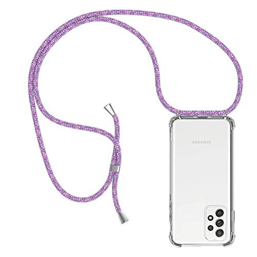 Handykette Hülle kompatibel mit Samsung Galaxy A52 / Samsung A52s 5G, Handyhülle Handy Necklace Hülle mit Band Schutzhülle Kordel zum Umhängen Transparent Weich TPU Silikon Tasche, Unicorn Lila von ZYIMOU