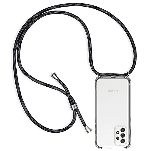 Handykette Hülle kompatibel mit Samsung Galaxy A52 / Samsung Galaxy A52s 5G, Handyhülle Handy Necklace Hülle mit Band Schutzhülle Kordel zum Umhängen Transparent Weich TPU Silikon Tasche, Schwarz von ZYIMOU