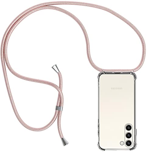 Handykette für Samsung Galaxy S23 Plus / S23+ Hülle mit Band, Handyhülle Handy Necklace Hülle mit Kette Schutzhülle Kordel zum Umhängen Transparent Weich TPU Silikon Bumper, Rosé Gold von ZYIMOU