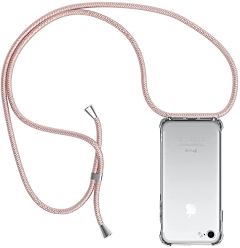 Handykette für iPhone SE 2022 / 2020 / iPhone 7 / iPhone 8 Hülle mit Band, Handyhülle Handy Necklace Hülle mit Kette Schutzhülle Kordel zum Umhängen Transparent Weich TPU Silikon Bumper, Rosé Gold von ZYIMOU