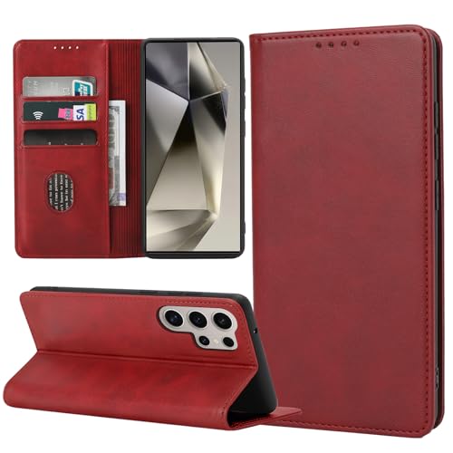 ZYIMOU Handyhülle für Samsung Galaxy S24 Ultra Hülle, Leder Schutzhülle Standfunktion Kartenfach Wallet Klapphülle Samsung S24 Ultra Flip Case Cover, Rot von ZYIMOU