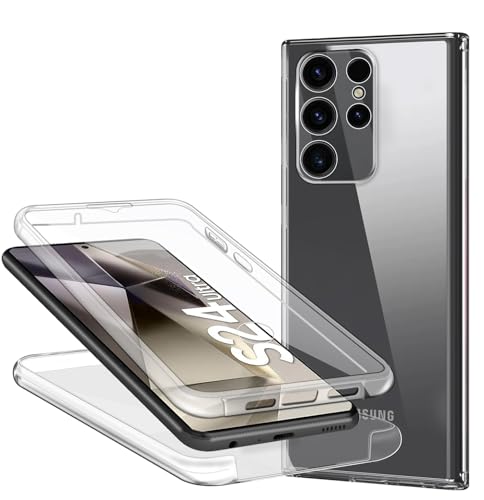 ZYIMOU Handyhülle für Samsung Galaxy S24 Ultra Hülle 360 Grad, Transparent Dünn Durchsichtige Case Full Schutz Silikon SchutzHandyhülle, Hart PC Zurück + Weich TPU Vorderseite von ZYIMOU