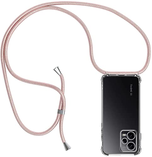 ZYIMOU Handyhülle für Xiaomi Poco X5 Pro 5G / Xiaomi Redmi Note 12 Pro 5G Hülle mit Band, Handykette Hülle mit Kette Schutzhülle Kordel zum Umhängen Transparent Weich TPU Silikon Bumper, Rosé Gold von ZYIMOU