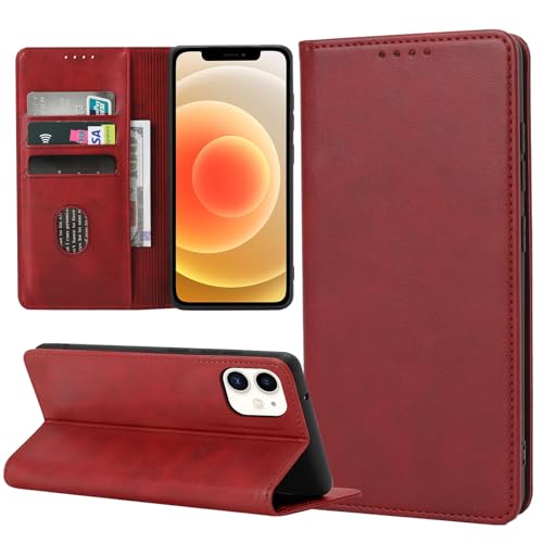 ZYIMOU Handyhülle für iPhone 12 / iPhone 12 Pro Hülle, Leder Schutzhülle Standfunktion Kartenfach Wallet Klapphülle iPhone 12 / iPhone 12 Pro Flip Case Cover, Rot von ZYIMOU