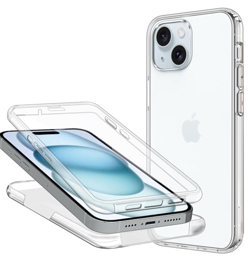 ZYIMOU Handyhülle für iPhone 15 Hülle 360 Grad, Transparent Dünn Durchsichtige Case Full Schutz Silikon SchutzHandyhülle, Hart PC Zurück + Weich TPU Vorderseite von ZYIMOU