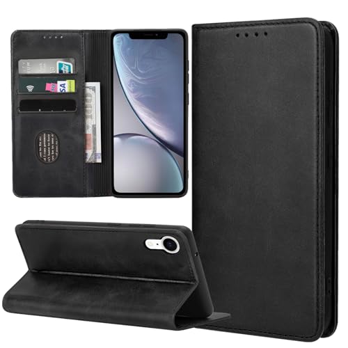 ZYIMOU Handyhülle für iPhone XR Hülle, Leder Schutzhülle Standfunktion Kartenfach Wallet Klapphülle iPhone XR Flip Case Cover, Schwarz von ZYIMOU