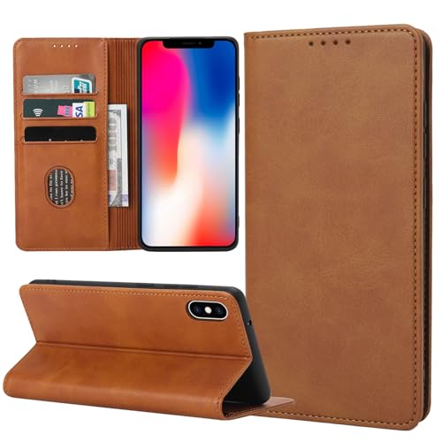 ZYIMOU Handyhülle für iPhone XS/iPhone X Hülle, Leder Schutzhülle Standfunktion Kartenfach Wallet Klapphülle iPhone XS/iPhone X Flip Case Cover, Braun von ZYIMOU