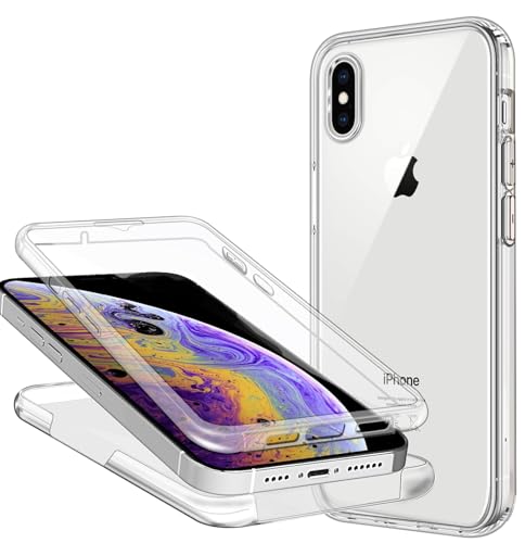 ZYIMOU Handyhülle für iPhone XS/iPhone X Hülle 360 Grad, Transparent Dünn Durchsichtige Case Full Schutz Silikon SchutzHandyhülle, Hart PC Zurück + Weich TPU Vorderseite von ZYIMOU