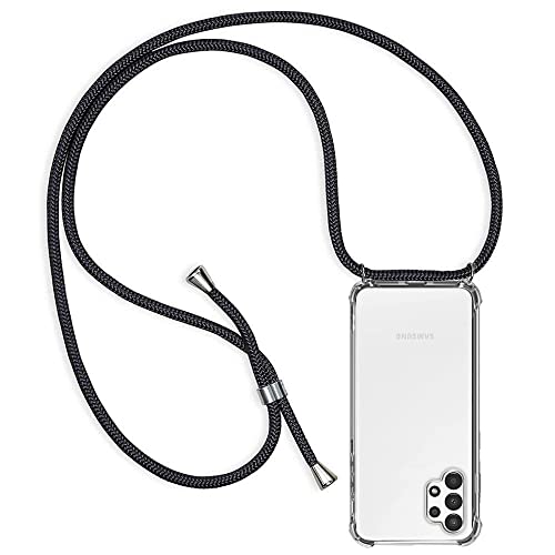 ZYIMOU Handykette Hülle kompatibel mit Samsung Galaxy A13 4G, Handyhülle Handy Necklace Hülle mit Band Schutzhülle Kordel zum Umhängen Transparent Weich TPU Silikon Tasche, Schwarz von ZYIMOU