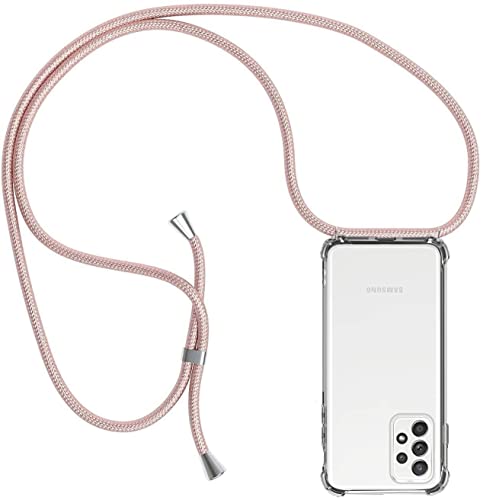 ZYIMOU Handykette Hülle kompatibel mit Samsung Galaxy A33 5G, Handyhülle Handy Necklace Hülle mit Band Schutzhülle Kordel zum Umhängen Transparent Weich TPU Silikon Tasche, Rosé Gold von ZYIMOU