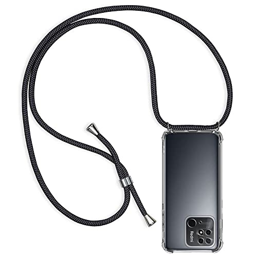 ZYIMOU Handykette für Xiaomi Redmi 10C Hülle mit Band, Handyhülle Handy Necklace Hülle mit Kette Schutzhülle Kordel zum Umhängen Transparent Weich TPU Silikon Bumper, Schwarz von ZYIMOU