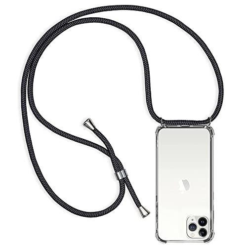 ZYIMOU Handykette für iPhone 11 Pro Hülle mit Band, Handyhülle Handy Necklace Hülle mit Kette Schutzhülle Kordel zum Umhängen Transparent Weich TPU Silikon Bumper, Schwarz von ZYIMOU