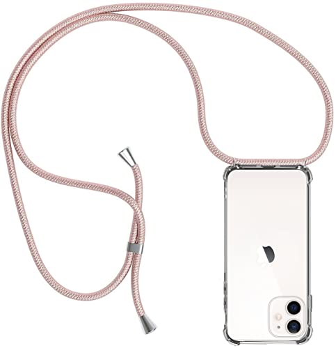 ZYIMOU Handykette für iPhone 12 Mini Hülle mit Band, Handyhülle mit Kette Handy Necklace Hülle Kordel zum Umhängen Schutzhülle Transparent Weich TPU Silikon Bumper, Rosé Gold von ZYIMOU