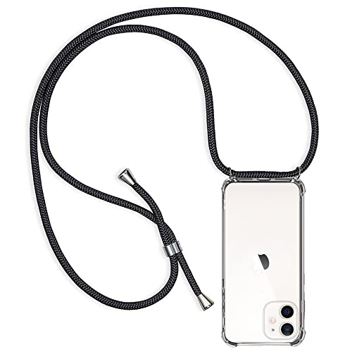 ZYIMOU Handykette für iPhone 12 Mini Hülle mit Band, Handyhülle mit Kette Handy Necklace Hülle Kordel zum Umhängen Schutzhülle Transparent Weich TPU Silikon Bumper, Schwarz von ZYIMOU