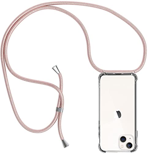 ZYIMOU Handykette für iPhone 14 Plus Hülle mit Band, Handyhülle Handy Necklace Hülle mit Kette Schutzhülle Kordel zum Umhängen Transparent Weich TPU Silikon Bumper, Rosé Gold von ZYIMOU