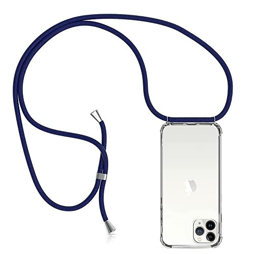 ZYIMOU Handykette für iPhone 14 Pro Hülle mit Band, Handyhülle Handy Necklace Hülle mit Kette Schutzhülle Kordel zum Umhängen Transparent Weich TPU Silikon Bumper, Blau von ZYIMOU