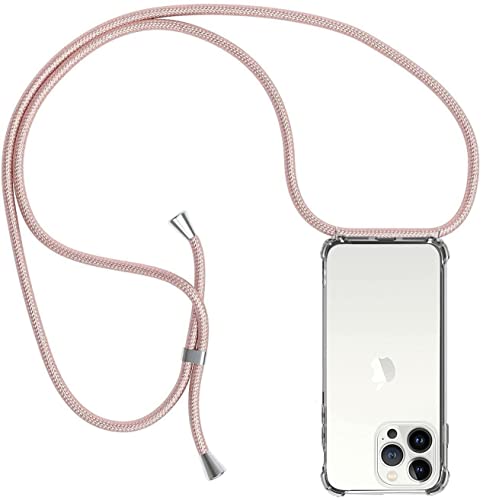 ZYIMOU Handykette für iPhone 14 Pro Max Hülle mit Band, Handyhülle Handy Necklace Hülle mit Kette Schutzhülle Kordel zum Umhängen Transparent Weich TPU Silikon Bumper, Rosé Gold von ZYIMOU