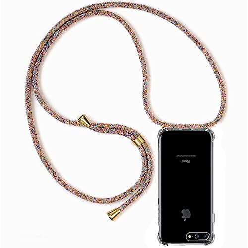 ZYIMOU Handykette für iPhone 8 Plus/iPhone 7 Plus Hülle mit Band, Handyhülle mit Kette Handy Necklace Hülle Kordel zum Umhängen Schutzhülle Transparent Weich TPU Silikon Bumper, Rainbow von ZYIMOU