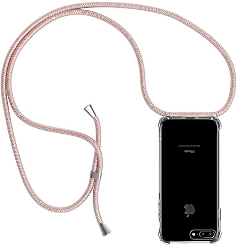 ZYIMOU Handykette für iPhone 8 Plus/iPhone 7 Plus Hülle mit Band, Handyhülle mit Kette Handy Necklace Hülle Kordel zum Umhängen Schutzhülle Transparent Weich TPU Silikon Bumper, Rosé Gold von ZYIMOU