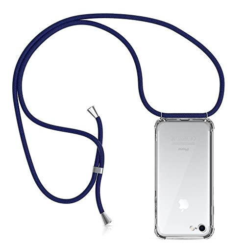 ZYIMOU Handykette für iPhone SE 2022/2020 / iPhone 7 / iPhone 8 Hülle mit Band, Handyhülle Handy Necklace Hülle mit Kette Schutzhülle Kordel zum Umhängen Transparent Weich TPU Silikon Bumper, Blau von ZYIMOU