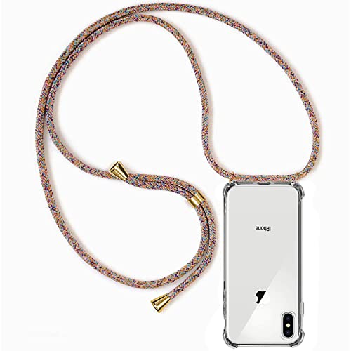 ZYIMOU Handykette für iPhone X/iPhone XS Hülle mit Band, Handyhülle Handy Necklace Hülle mit Kette Schutzhülle Kordel zum Umhängen Transparent Weich TPU Silikon Bumper, Rainbow von ZYIMOU