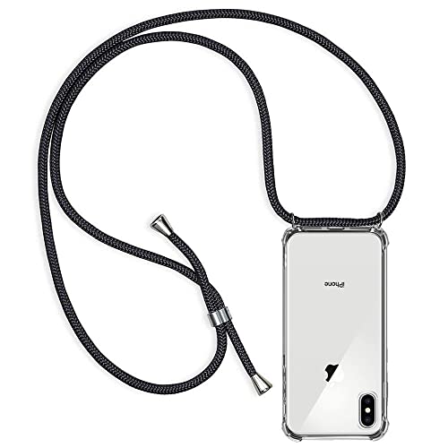 ZYIMOU Handykette für iPhone X/iPhone XS Hülle mit Band, Handyhülle Handy Necklace Hülle mit Kette Schutzhülle Kordel zum Umhängen Transparent Weich TPU Silikon Bumper, Schwarz von ZYIMOU