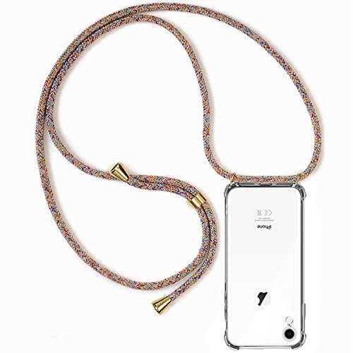 ZYIMOU Handykette für iPhone XR Hülle mit Band, Handyhülle Handy Necklace Hülle mit Kette Schutzhülle Kordel zum Umhängen Transparent Weich TPU Silikon Bumper, Rainbow von ZYIMOU