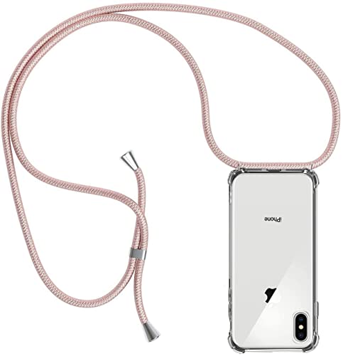 ZYIMOU Handykette für iPhone XS Max Hülle mit Band, Handyhülle Handy Necklace Hülle mit Kette Schutzhülle Kordel zum Umhängen Transparent Weich TPU Silikon Bumper, Rosé Gold von ZYIMOU