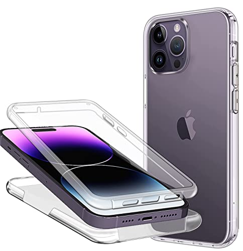 ZYIMOU Hülle für iPhone 14 Pro Handyhülle 360 Grad, Transparent Full Schutz Kratzfest Dünn Durchsichtige Case Silikon Schutzhülle, Hart PC Zurück + Weich TPU Vorderseite von ZYIMOU