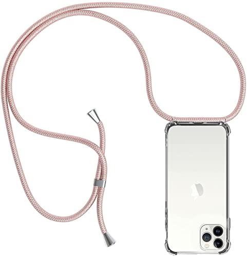 ZYIMOU für iPhone 15 Pro Hülle mit Band, Handyhülle für iPhone 15 Pro Handykette Hülle mit Kette Schutzhülle Kordel zum Umhängen Transparent Weich TPU Silikon Bumper, Rosé Gold von ZYIMOU