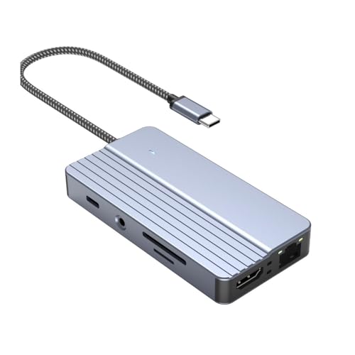 Typ-C-Hubs, USB-C-auf-HDTV-Adapter, unterstützt HDTV, 4K, Ethernet, USB 3.0, 3,5 mm und Mempry-Kartenleser PD100W von ZYKEJJDDAK