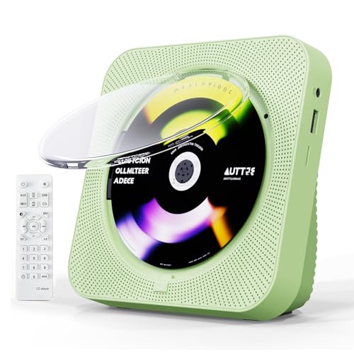 ZYOKATA CD-Player, tragbar, Bluetooth 5.1, Desktop-CD-Player mit HiFi-Sound-Lautsprechern, Fernbedienung, Staubschutz, LED-Display, Boombox FM-Radio, USB/AUX für Zuhause, Geschenk, Kinder (grün) von ZYOKATA