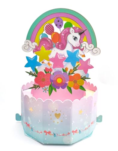 ZYOOO® 3D Einhorn Pop Up Karten mit Umschlag,Grußkarten Geburtstag für Kinder Mädchen Geburtstagsdeko Motto Party Karten von ZYOOO lift